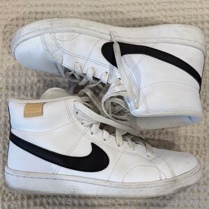 Nike Men’s COURT ROYALE White High-Top Sneakers with Black Swoosh